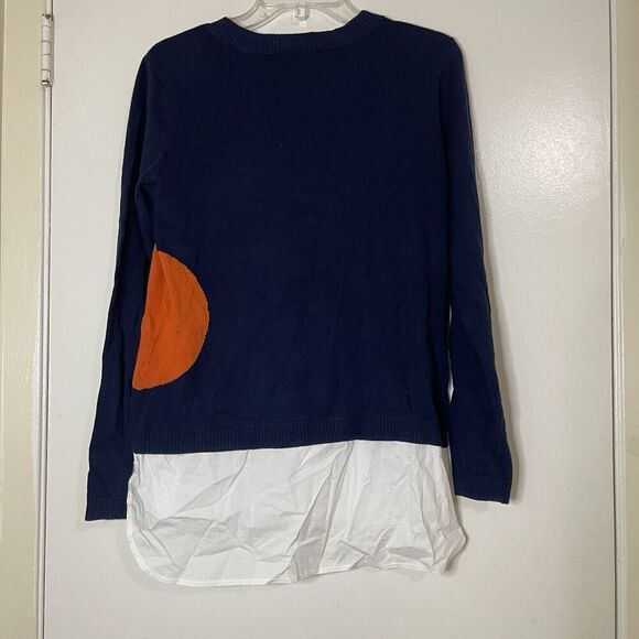 LISA TODD crew neck navy blue pullover abstract sweater size small - Picture 3 of 5